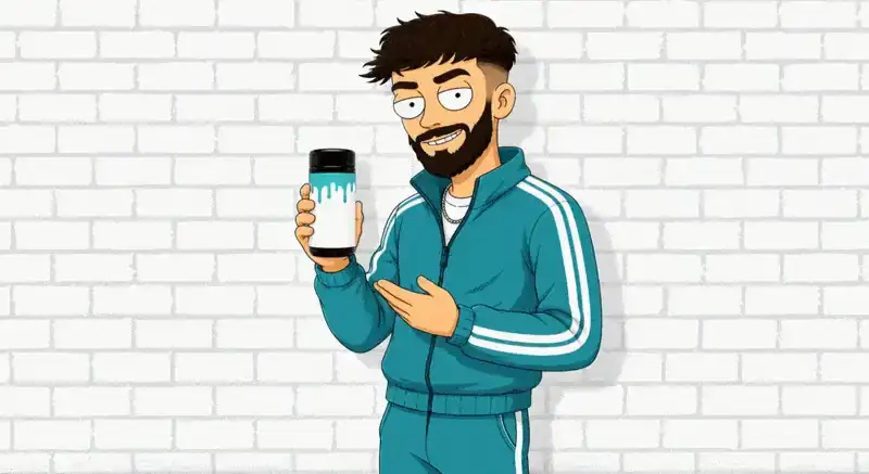 Cartoon character holding a glass jar with a custom Printy Design label