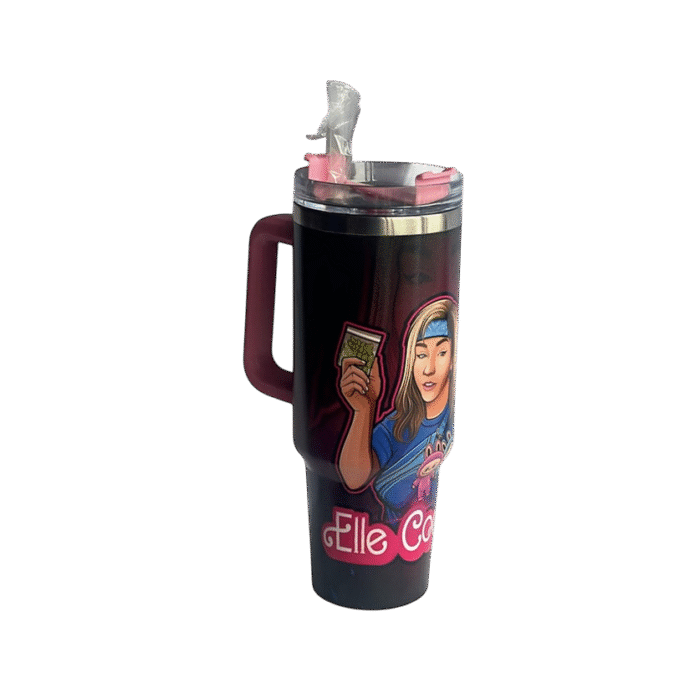 Personalised 40oz metal cup with custom printed design and handle