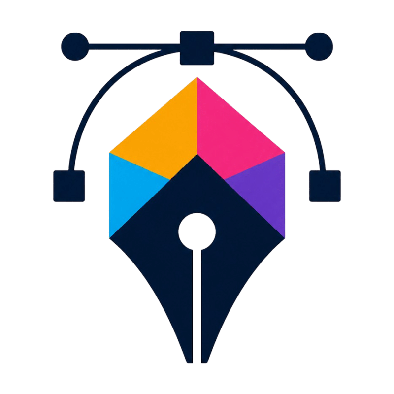 Pictorial mark logo design example — a colourful geometric pen tool icon