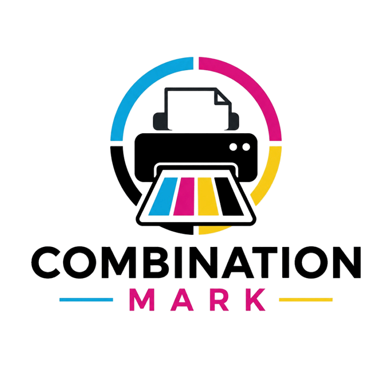 Combination mark logo design example — a printer icon paired with custom wordmark typography