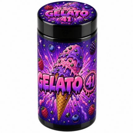Gelato 41 7g UV glass jar with the label applied, ready to fill