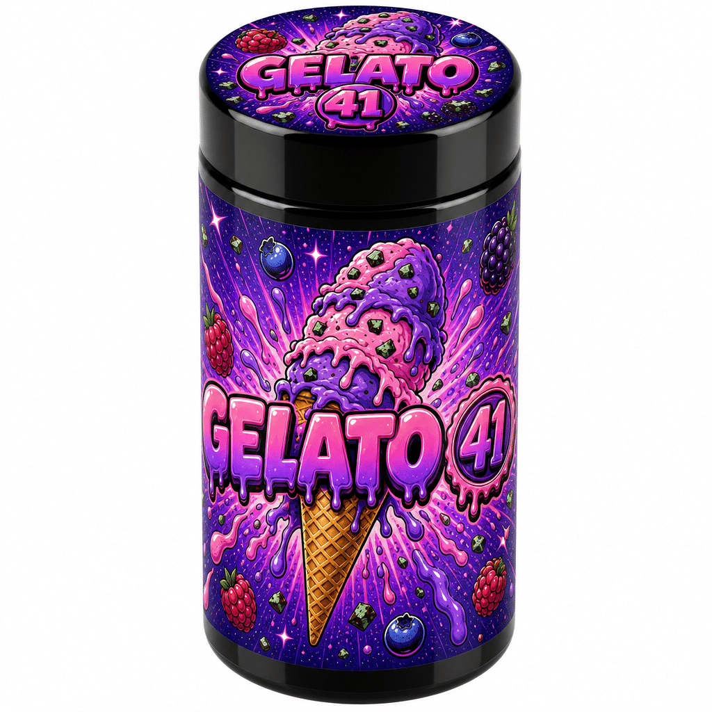 Gelato 41 - jar 7g uv Gelato 41 7g UV glass jar with the label applied, ready to fill