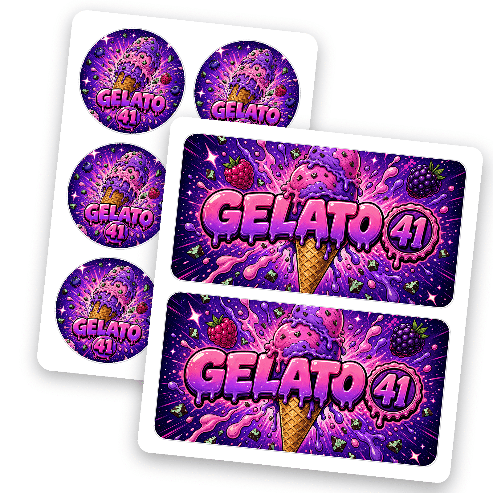 Gelato 41 - jarstickers 7g uv Gelato 41 7g UV glass jar label set, body wrap and lid sticker