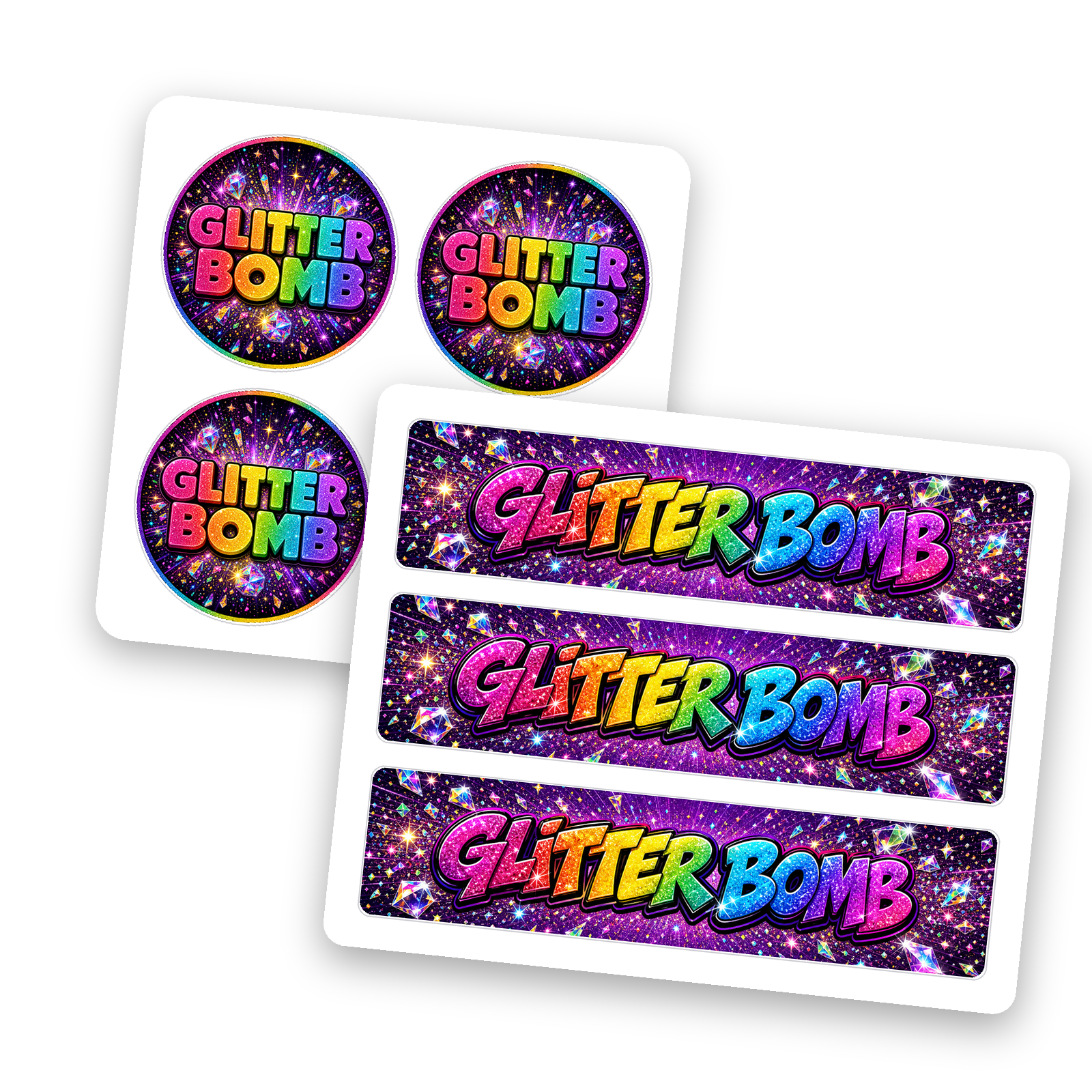 Glitter Bomb 3.5g Jar Stickers Glitter Bomb 3.5g glass jar label set, body wrap and lid sticker