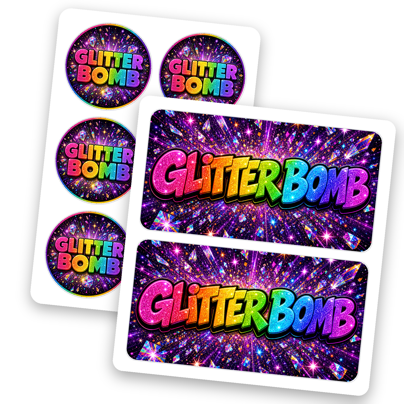 Glitter Bomb 7g UV Jar Stickers Glitter Bomb 7g UV glass jar label set, body wrap and lid sticker