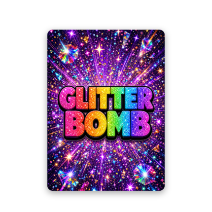 Glitter Bomb mylar sticker sheet, ready-made strain design printed on gloss vinyl