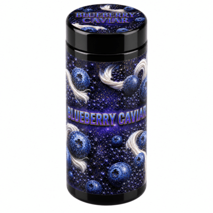 Blueberry Caviar 7g UV glass jar with the label applied, ready to fill