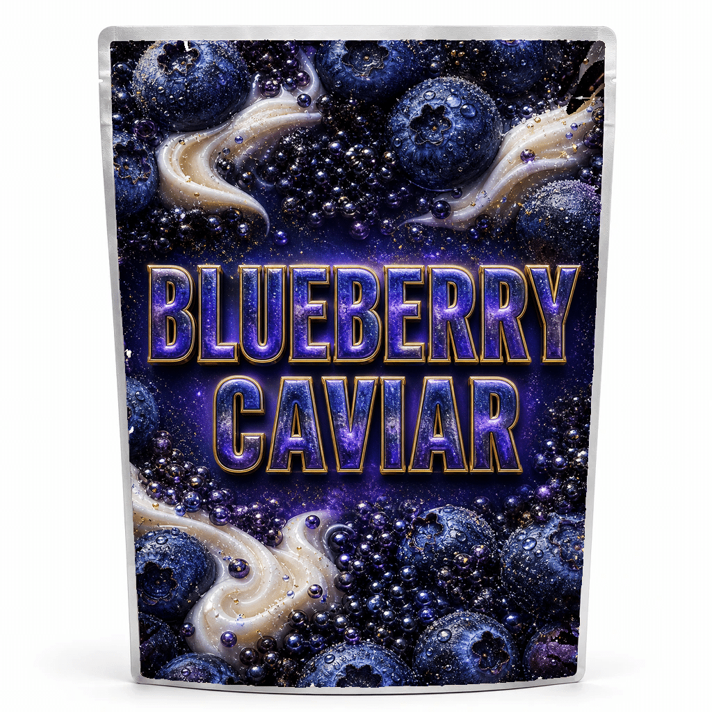 Blueberry Caviar - mylar_pack Blueberry Caviar pre-labelled mylar bag, ready-made strain packaging