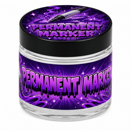 Permanent Marker 3.5g glass jar with the label applied, ready to fill