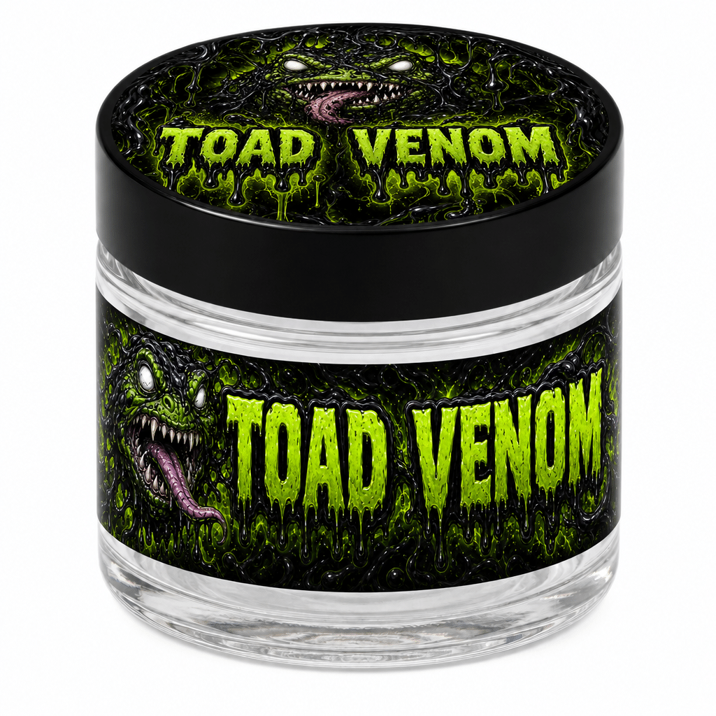 Toad Venom - jar 3 5g Toad Venom 3.5g glass jar with the label applied, ready to fill