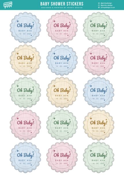 Baby Shower Favours Sticker Sheet Template flat A4 sheet