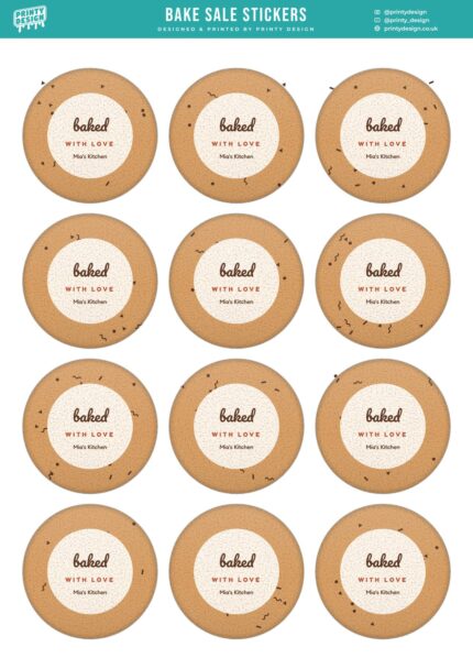 Cookie & Bake Sale Sticker Sheet Template flat A4 sheet