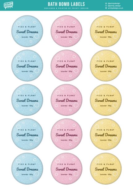 Bath Bomb Labels Sticker Sheet Template flat A4 sheet