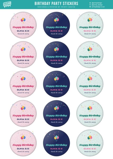 Birthday Party Sticker Sheet Template flat A4 sheet