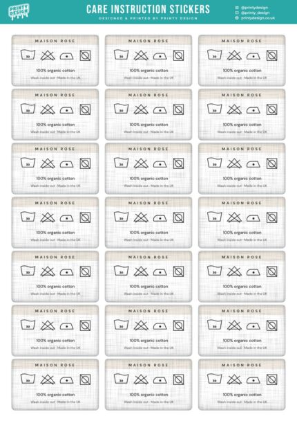 Clothing Care Labels Sticker Sheet Template flat A4 sheet