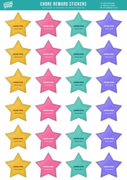 Chore Reward Stars Sticker Sheet Template flat A4 sheet