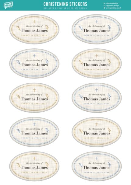 Christening Favours Sticker Sheet Template flat A4 sheet