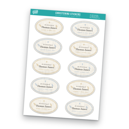 Christening Favours Sticker Sheet Template sheet