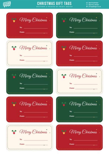 Christmas Gift Tags A4 sticker sheet, flat