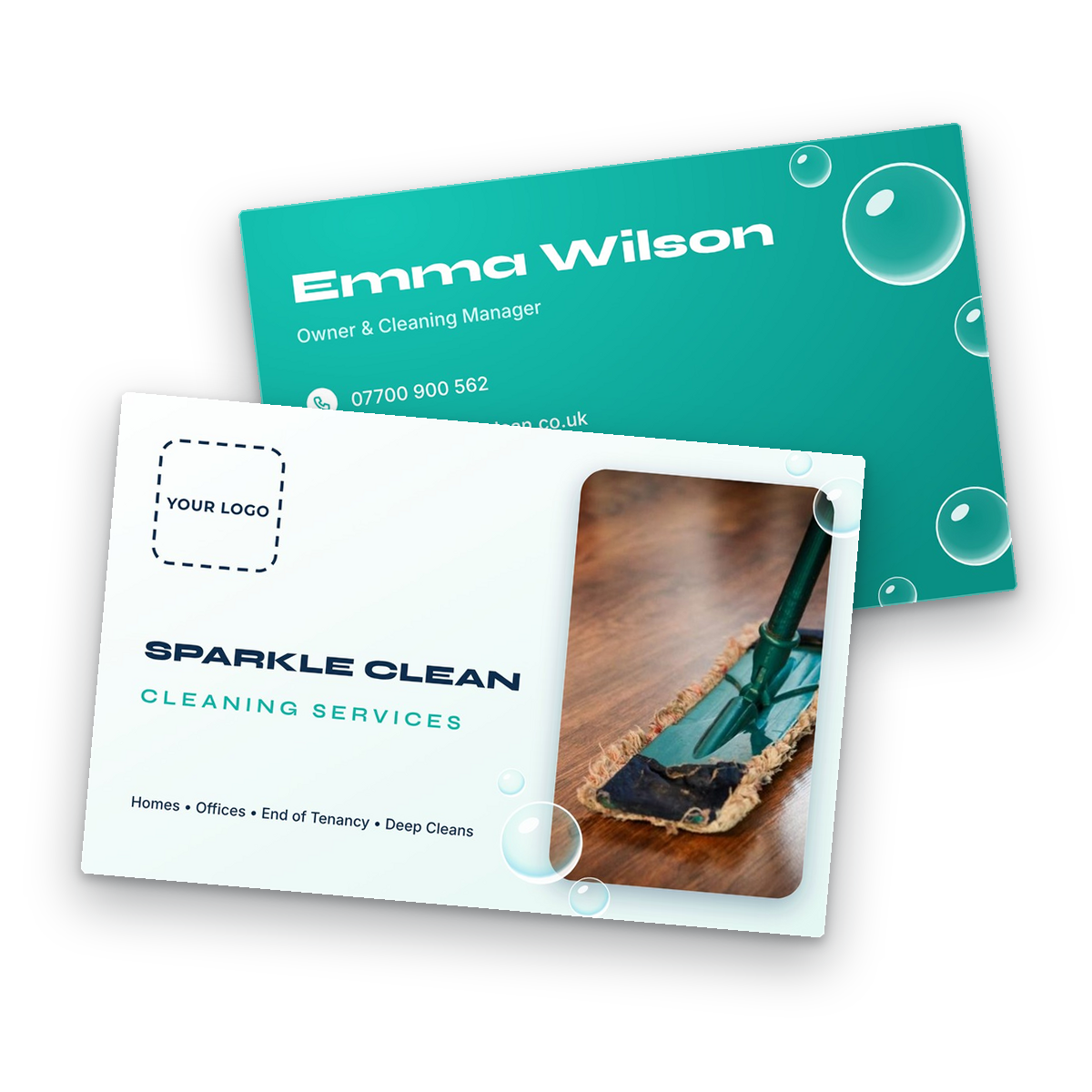 Cleaning Services Business Card Template front and back Cleaning Services Business Card Template - front and back of the card