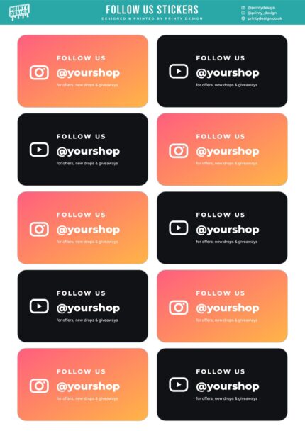 Follow Us A4 sticker sheet, flat