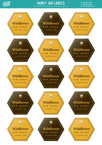 Honey Jar Labels Sticker Sheet Template flat A4 sheet