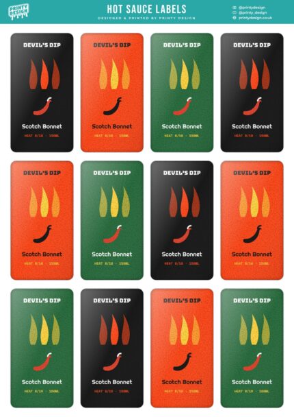 Hot Sauce Labels Sticker Sheet Template flat A4 sheet