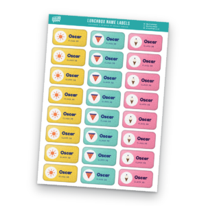 Lunchbox Name Labels Sticker Sheet Template