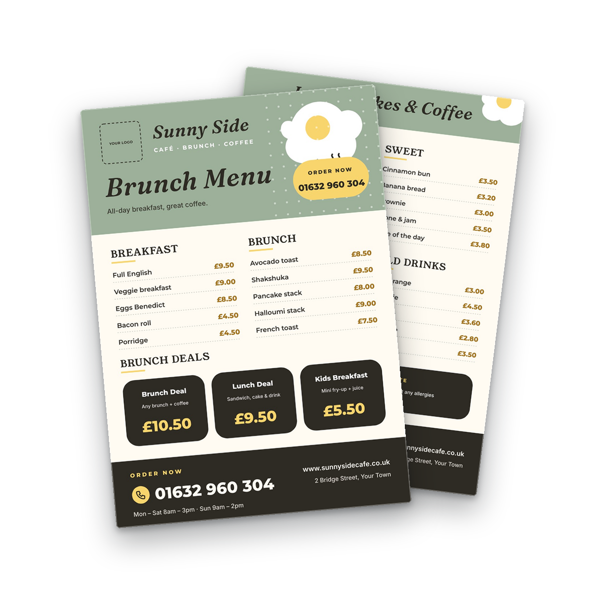 Café & Brunch Menu Template front and back Café & Brunch Menu Template front and back