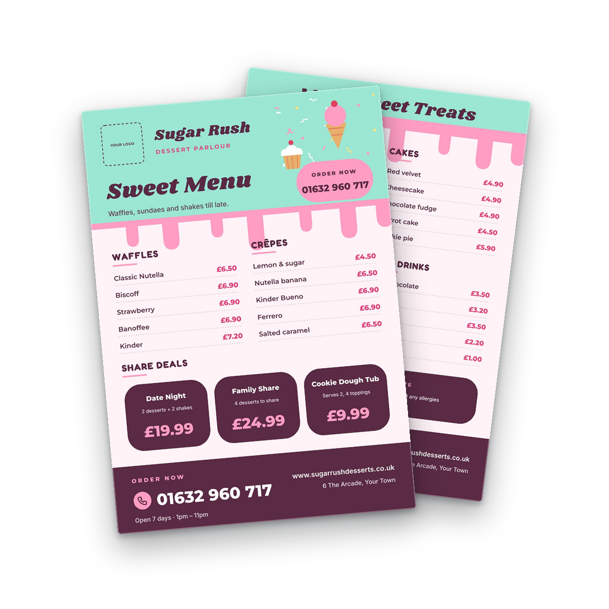 Dessert Parlour Menu Template front and back Dessert Parlour Menu Template front and back
