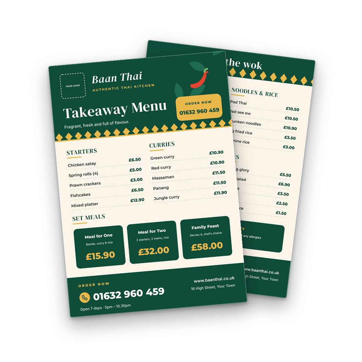Thai Kitchen Menu Template front and back Thai Kitchen Menu Template front and back
