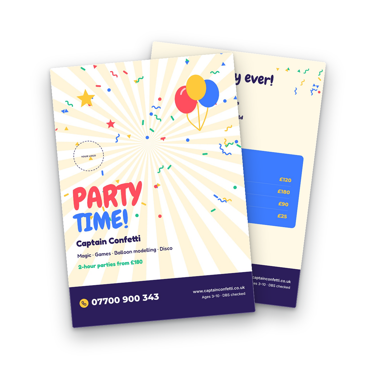 Kids Party Entertainer Flyer Template front and back Kids Party Entertainer Flyer Template front and back