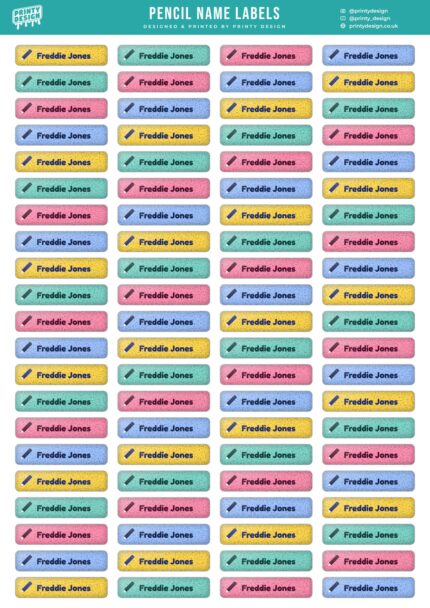 Pencil & Pen Name Labels Sticker Sheet Template flat A4 sheet