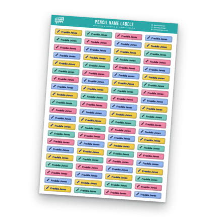 Pencil & Pen Name Labels Sticker Sheet Template sheet