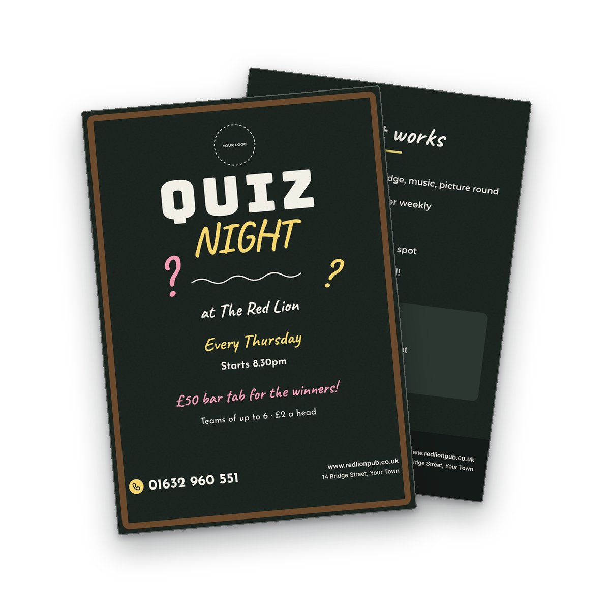 Pub Quiz Night Flyer Template front and back Pub Quiz Night Flyer Template front and back