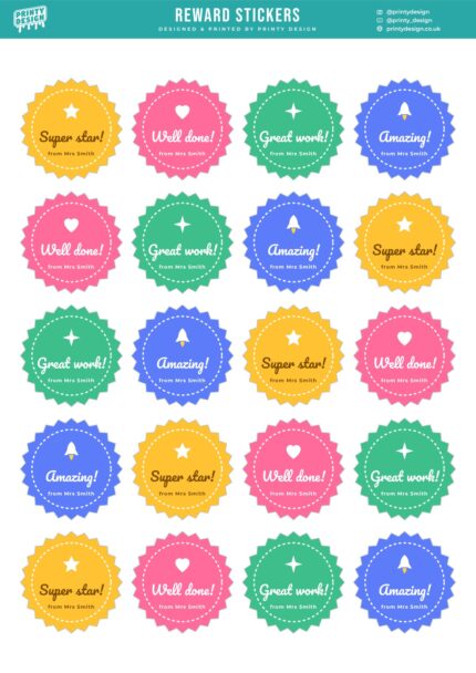Reward Stickers A4 sticker sheet, flat