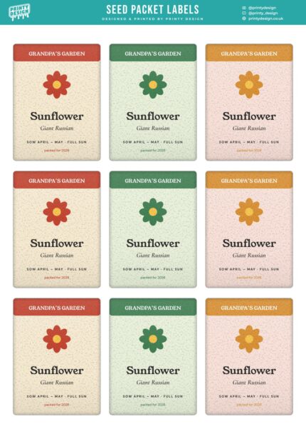 Seed Packet Labels Sticker Sheet Template flat A4 sheet