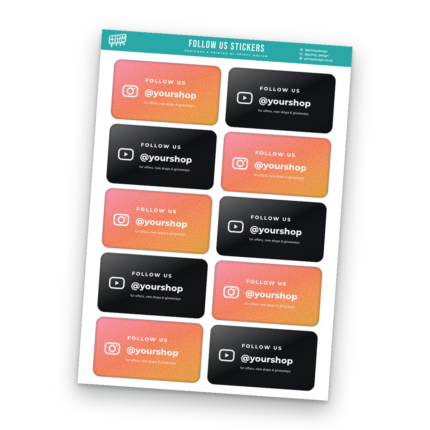 Follow Us Sticker Sheet Template - A4 sticker sheet