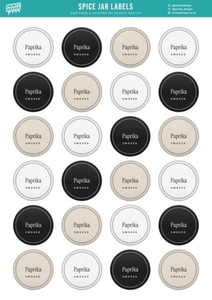 Spice Jar Labels Sticker Sheet Template flat A4 sheet