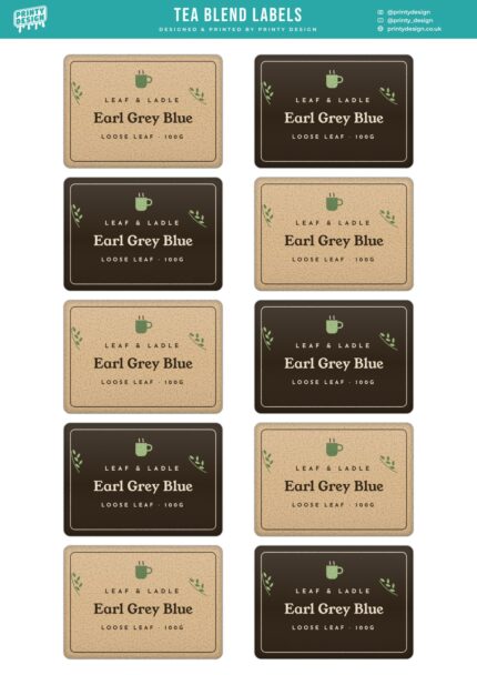 Tea Blend Labels Sticker Sheet Template flat A4 sheet