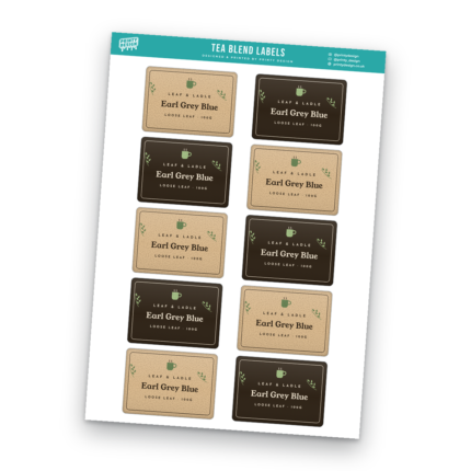 Tea Blend Labels Sticker Sheet Template sheet