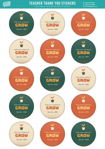 Teacher Thank You Sticker Sheet Template flat A4 sheet