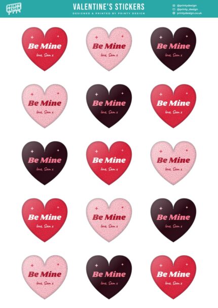 Valentine Heart Sticker Sheet Template flat A4 sheet