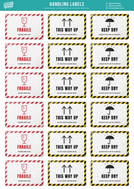 Fragile & Handling Labels Sticker Sheet Template flat A4 sheet